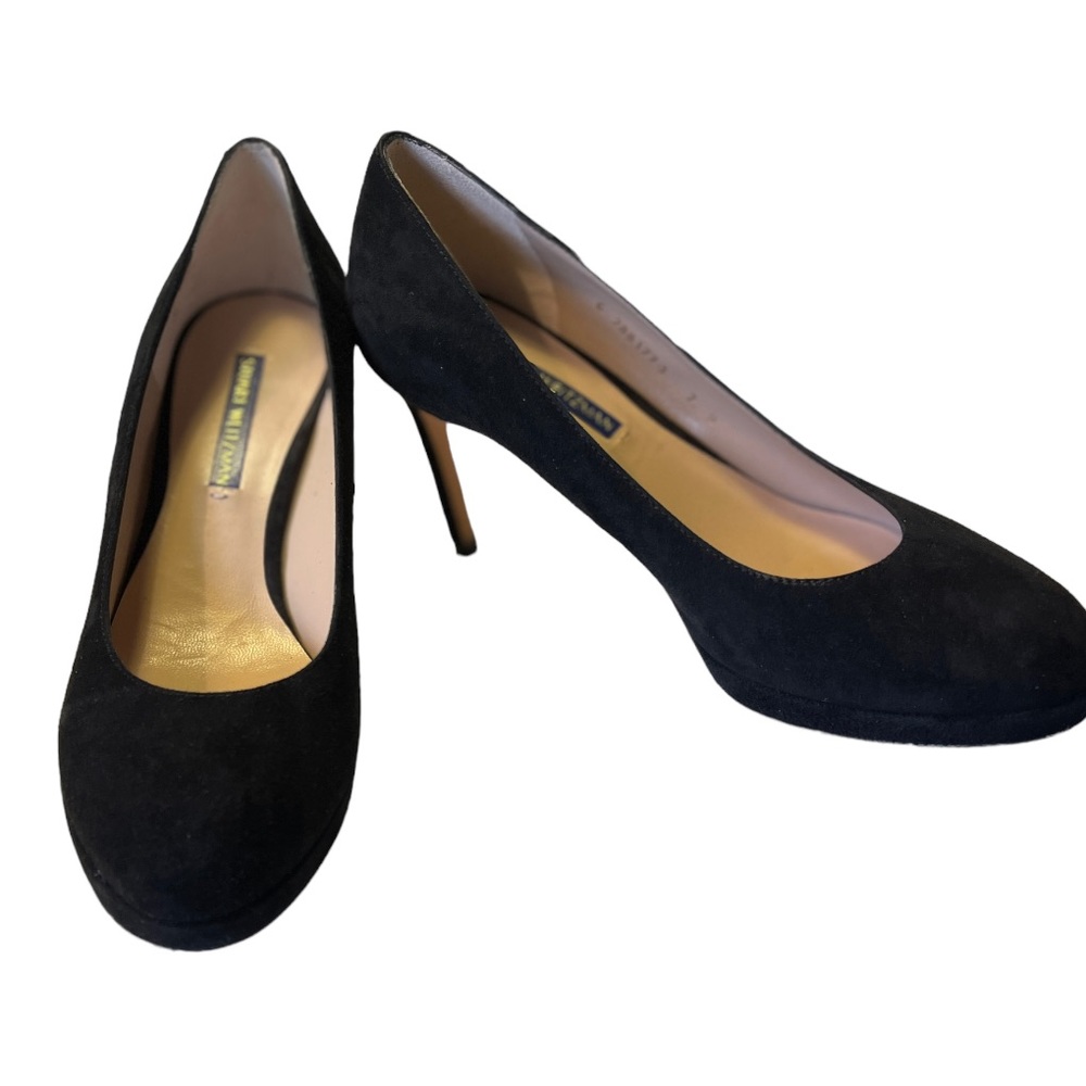 Stuart Weitzman Black Suede Designer Heels 3 1/2‎ inch 7